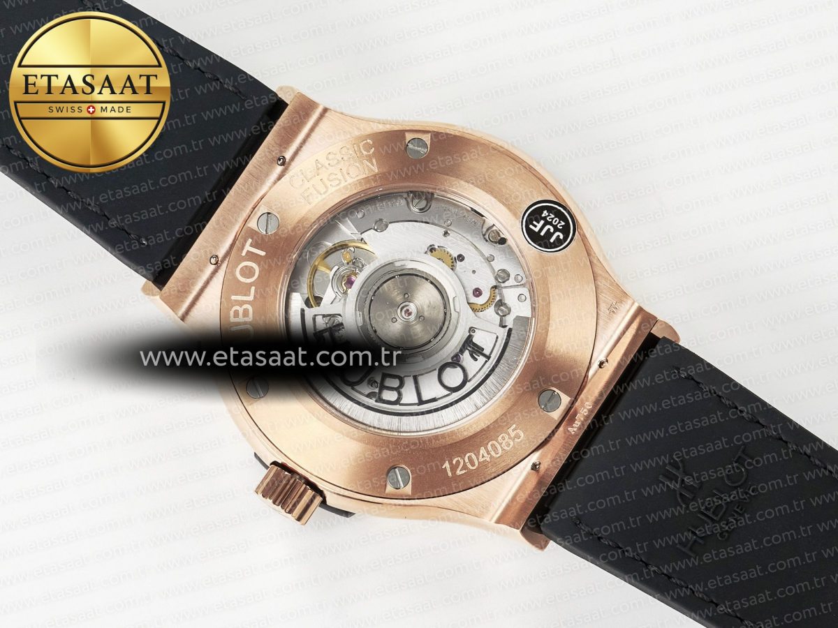 Classic Fusion 42mm RG JJF 1:1 Best Edition Black Dial on Black Gummy Leather Strap - Görsel 17