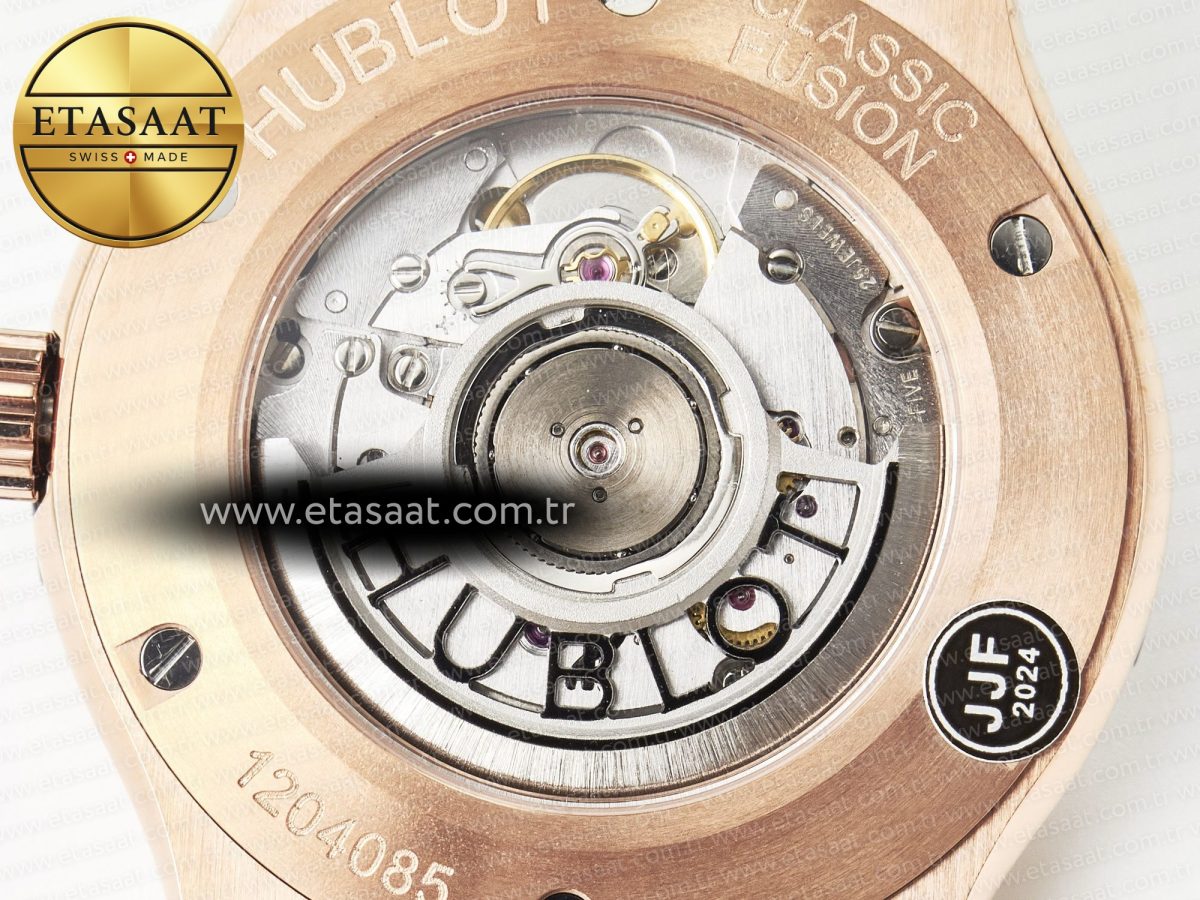 Classic Fusion 42mm RG JJF 1:1 Best Edition Black Dial on Black Gummy Leather Strap - Görsel 18