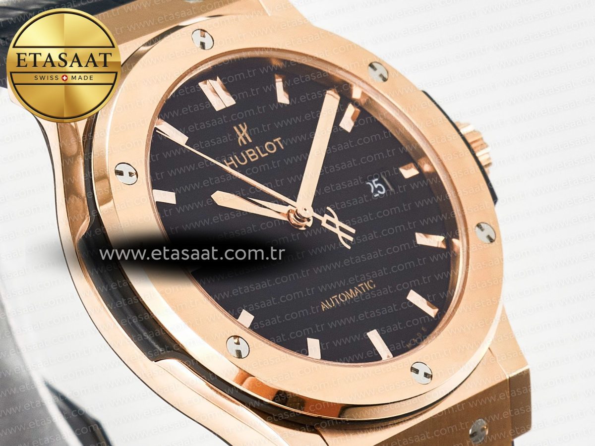 Classic Fusion 42mm RG JJF 1:1 Best Edition Black Dial on Black Gummy Leather Strap - Görsel 5