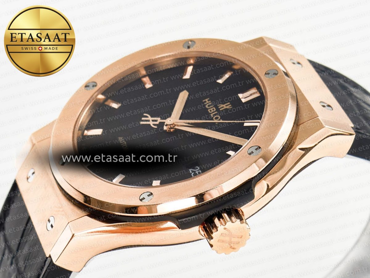 Classic Fusion 42mm RG JJF 1:1 Best Edition Black Dial on Black Gummy Leather Strap - Görsel 6