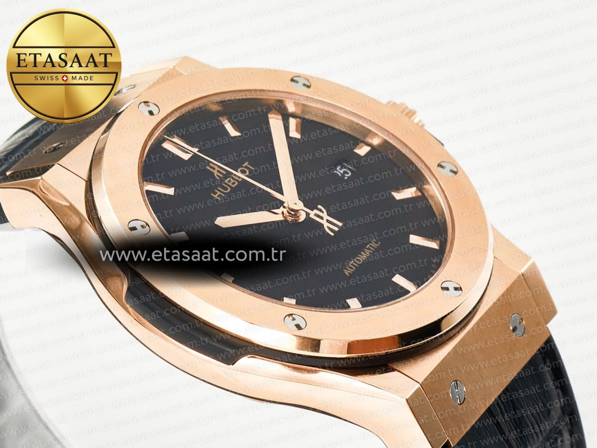 Classic Fusion 42mm RG JJF 1:1 Best Edition Black Dial on Black Gummy Leather Strap - Görsel 7