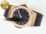 Classic Fusion 42mm RG JJF 1:1 Best Edition Black Dial on Black Gummy Leather Strap - Görsel 9