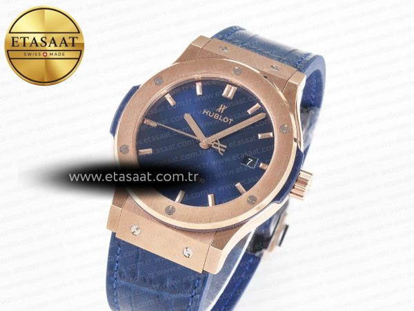Classic Fusion 42mm RG JJF 1:1 Best Edition Blue Dial on Blue Gummy Leather Strap