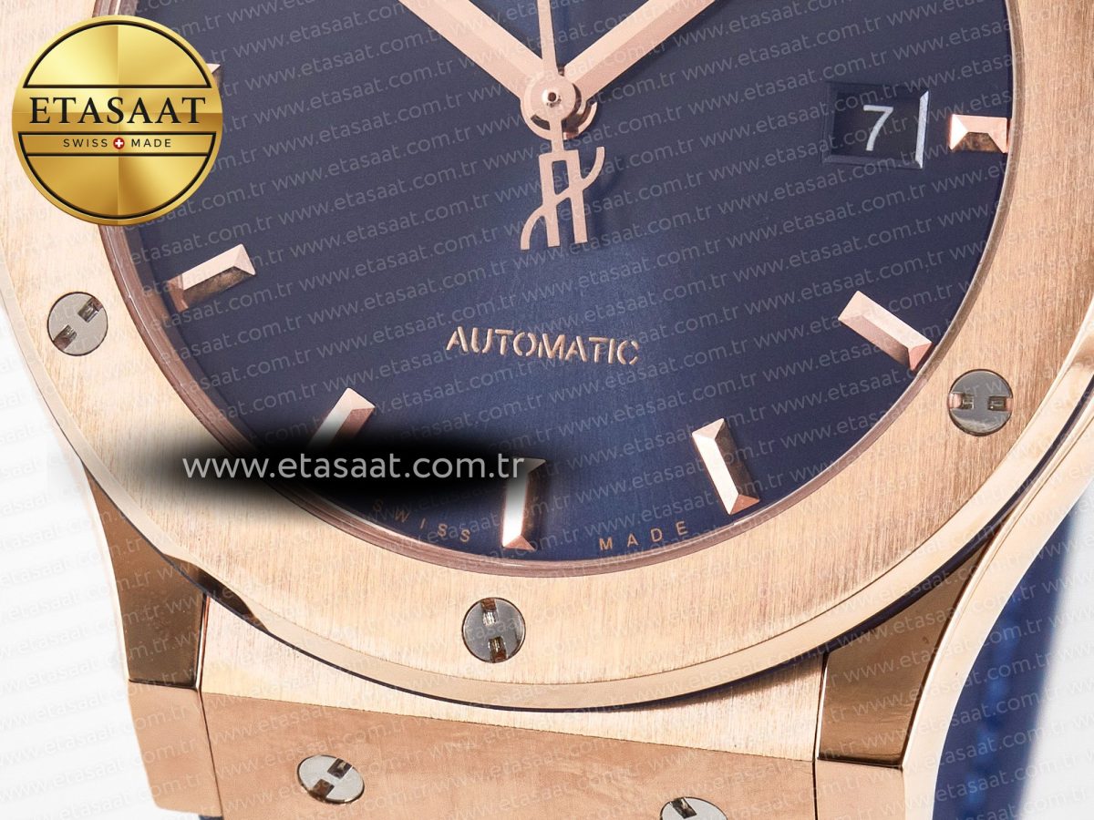 Classic Fusion 42mm RG JJF 1:1 Best Edition Blue Dial on Blue Gummy Leather Strap - Görsel 13