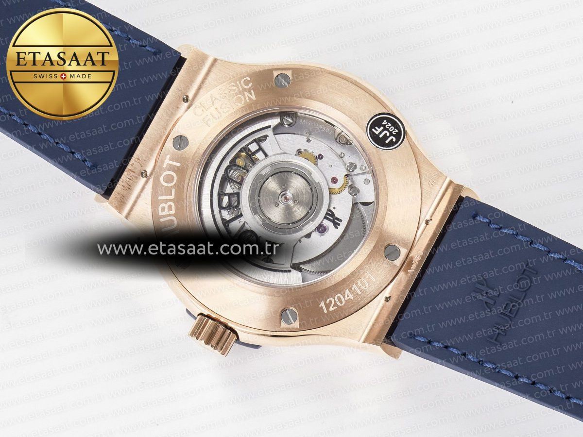 Classic Fusion 42mm RG JJF 1:1 Best Edition Blue Dial on Blue Gummy Leather Strap - Görsel 17