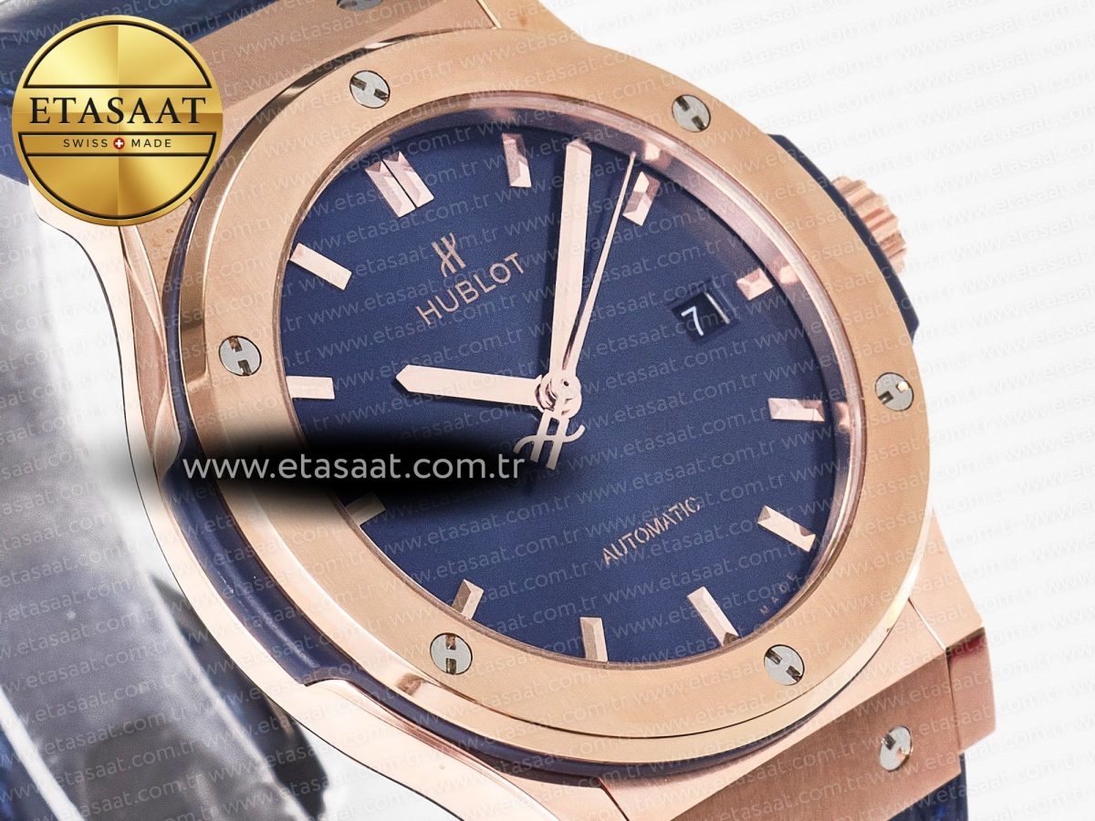 Classic Fusion 42mm RG JJF 1:1 Best Edition Blue Dial on Blue Gummy Leather Strap - Görsel 5