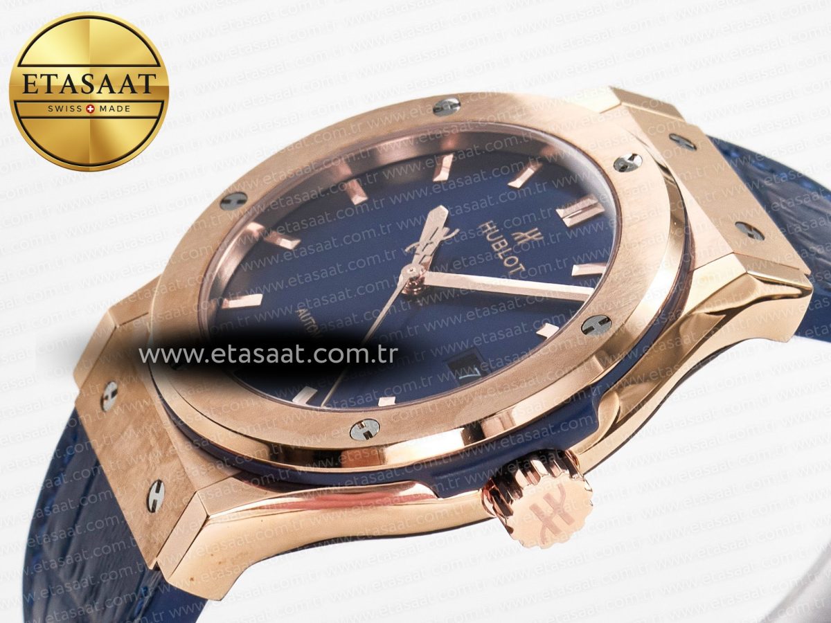 Classic Fusion 42mm RG JJF 1:1 Best Edition Blue Dial on Blue Gummy Leather Strap - Görsel 6