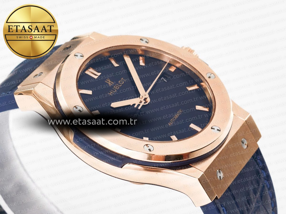 Classic Fusion 42mm RG JJF 1:1 Best Edition Blue Dial on Blue Gummy Leather Strap - Görsel 7