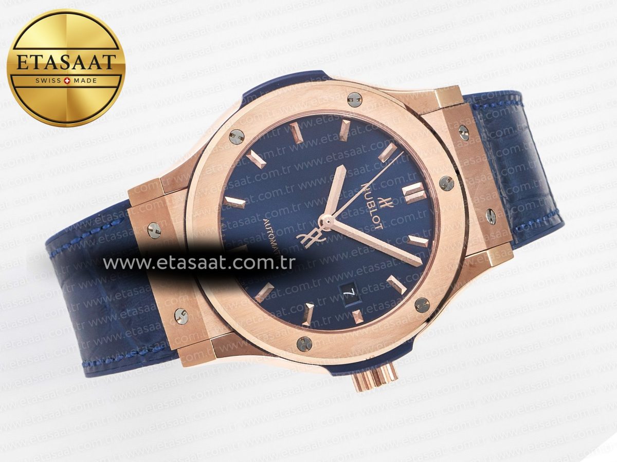 Classic Fusion 42mm RG JJF 1:1 Best Edition Blue Dial on Blue Gummy Leather Strap - Görsel 8