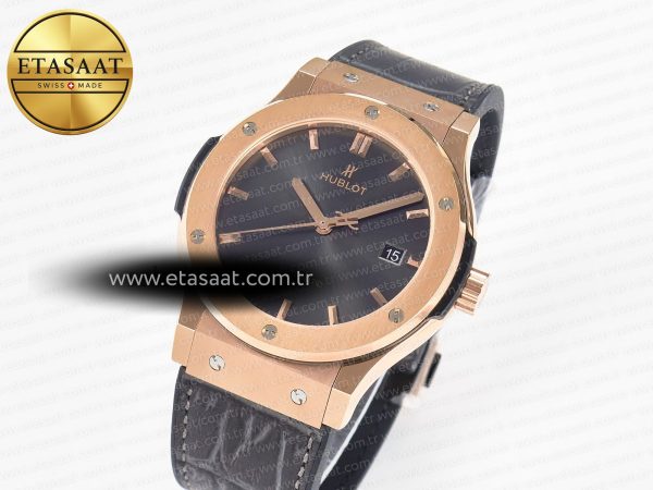 Classic Fusion 42mm RG JJF 1:1 Best Edition Gray Dial on Black Gummy Leather Strap