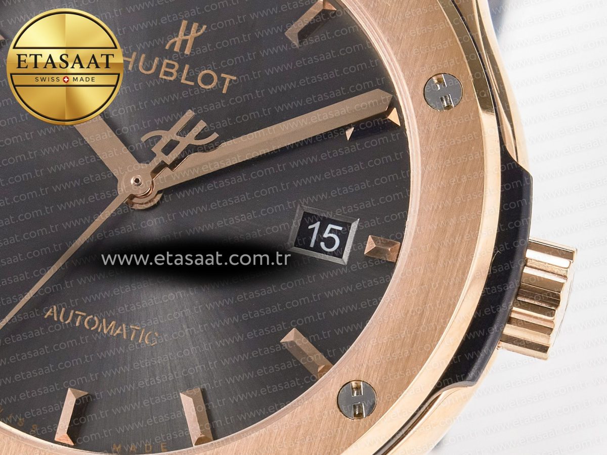 Classic Fusion 42mm RG JJF 1:1 Best Edition Gray Dial on Black Gummy Leather Strap - Görsel 12