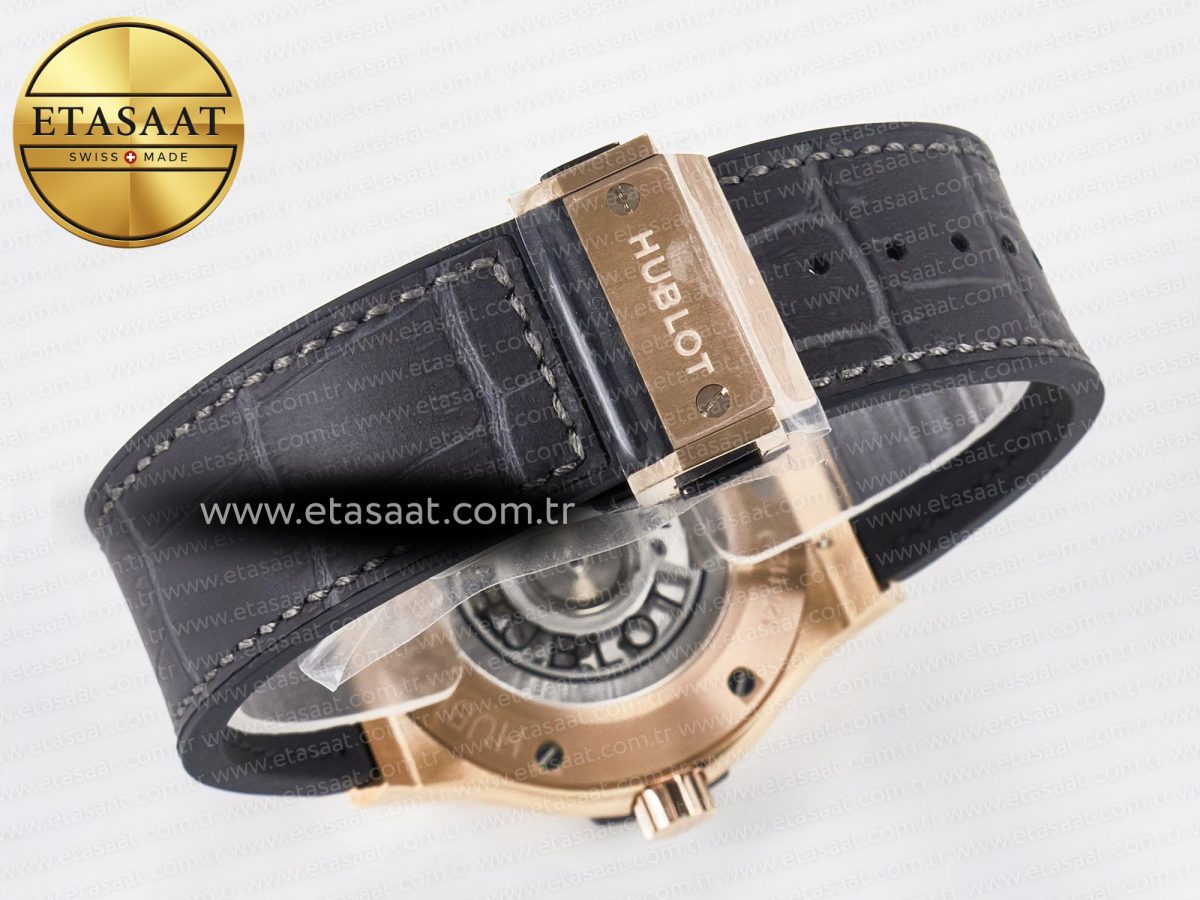 Classic Fusion 42mm RG JJF 1:1 Best Edition Gray Dial on Black Gummy Leather Strap - Görsel 16