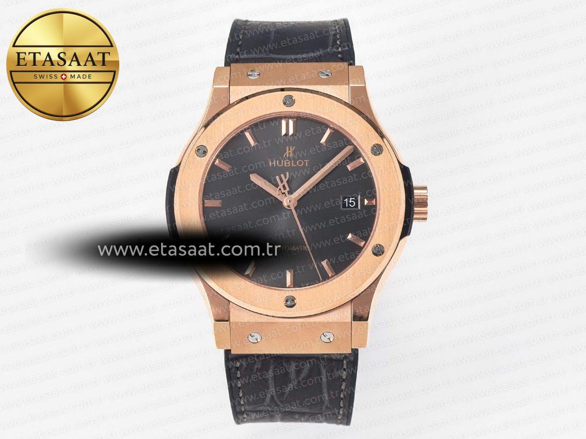 Classic Fusion 42mm RG JJF 1:1 Best Edition Gray Dial on Black Gummy Leather Strap - Görsel 3