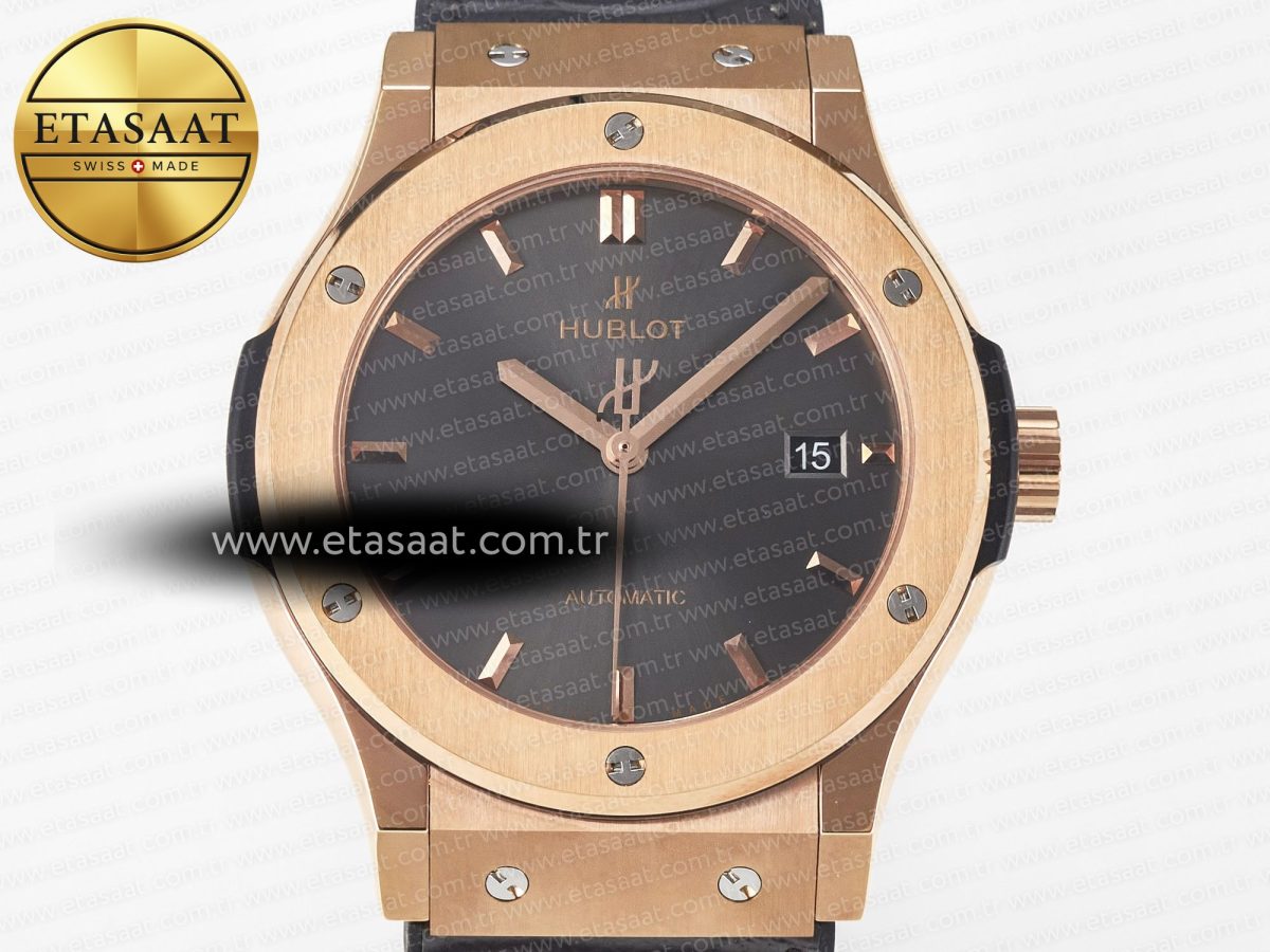 Classic Fusion 42mm RG JJF 1:1 Best Edition Gray Dial on Black Gummy Leather Strap - Görsel 4