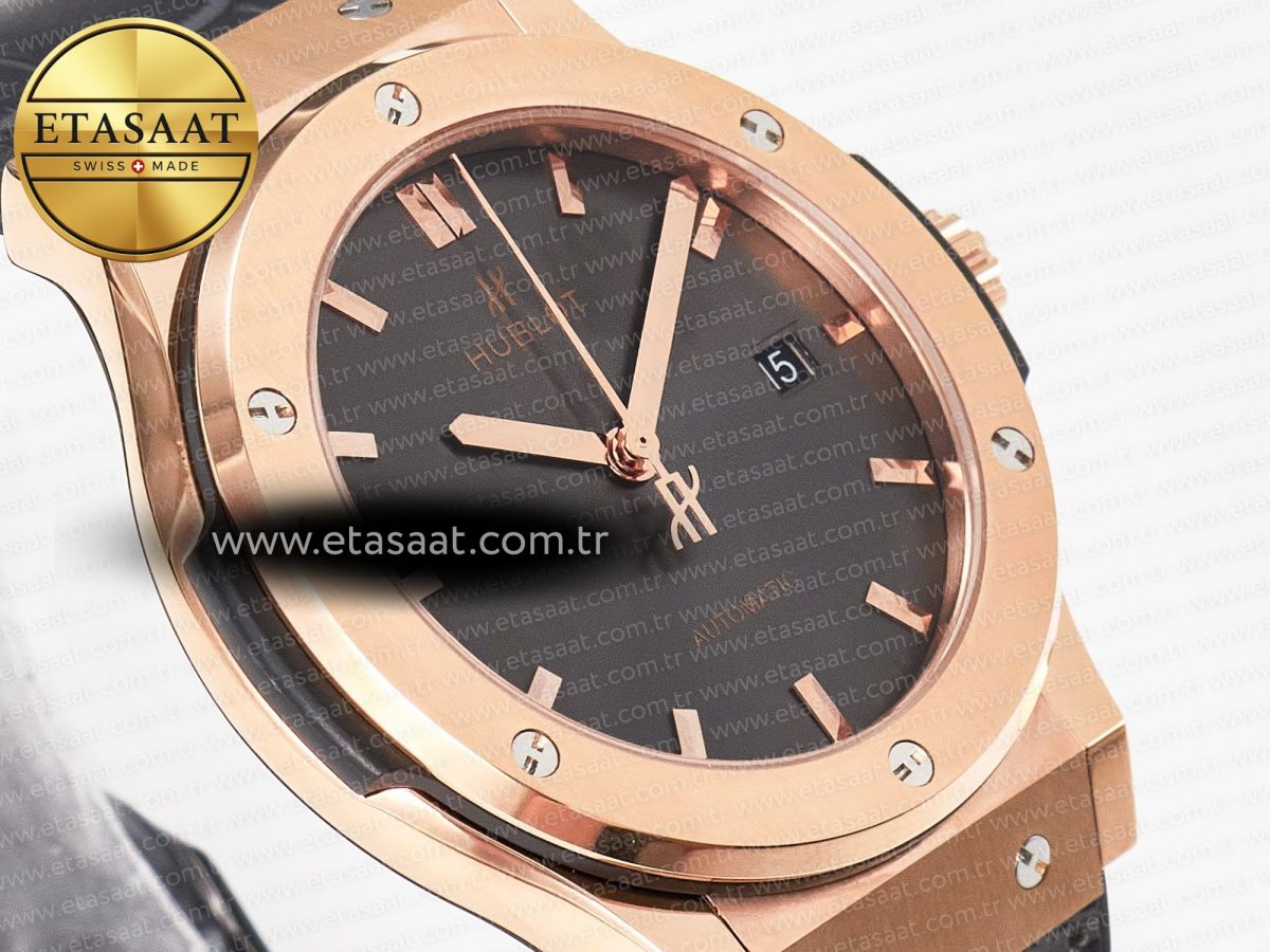 Classic Fusion 42mm RG JJF 1:1 Best Edition Gray Dial on Black Gummy Leather Strap - Görsel 5