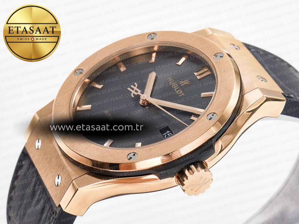 Classic Fusion 42mm RG JJF 1:1 Best Edition Gray Dial on Black Gummy Leather Strap - Görsel 6
