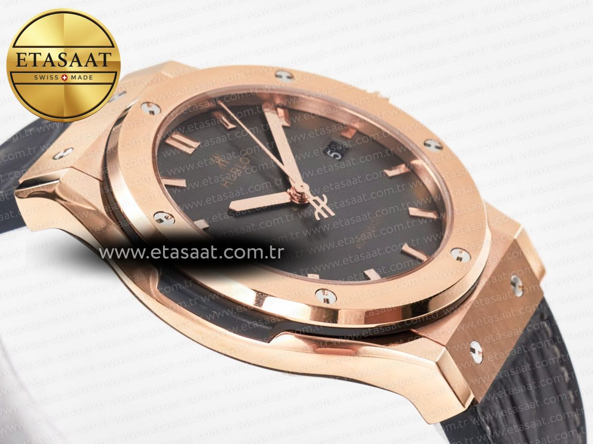Classic Fusion 42mm RG JJF 1:1 Best Edition Gray Dial on Black Gummy Leather Strap - Görsel 7