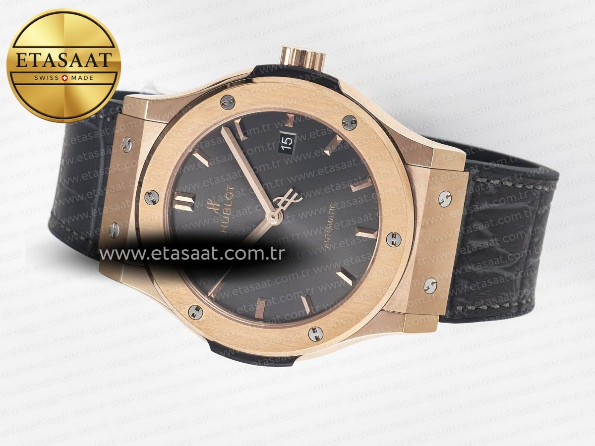 Classic Fusion 42mm RG JJF 1:1 Best Edition Gray Dial on Black Gummy Leather Strap - Görsel 9