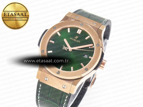 Classic Fusion 42mm RG JJF 1:1 Best Edition Green Dial on Green Gummy Leather Strap