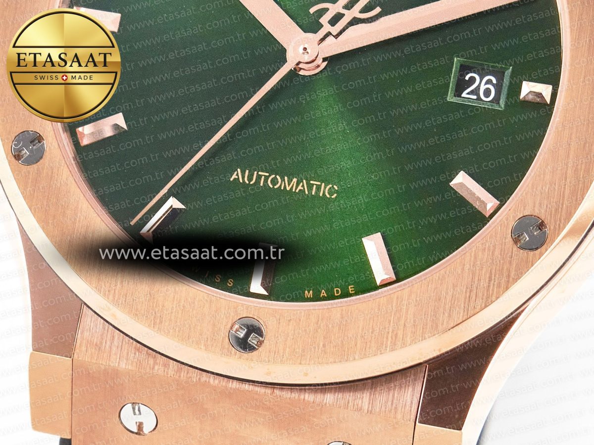 Classic Fusion 42mm RG JJF 1:1 Best Edition Green Dial on Green Gummy Leather Strap - Görsel 13