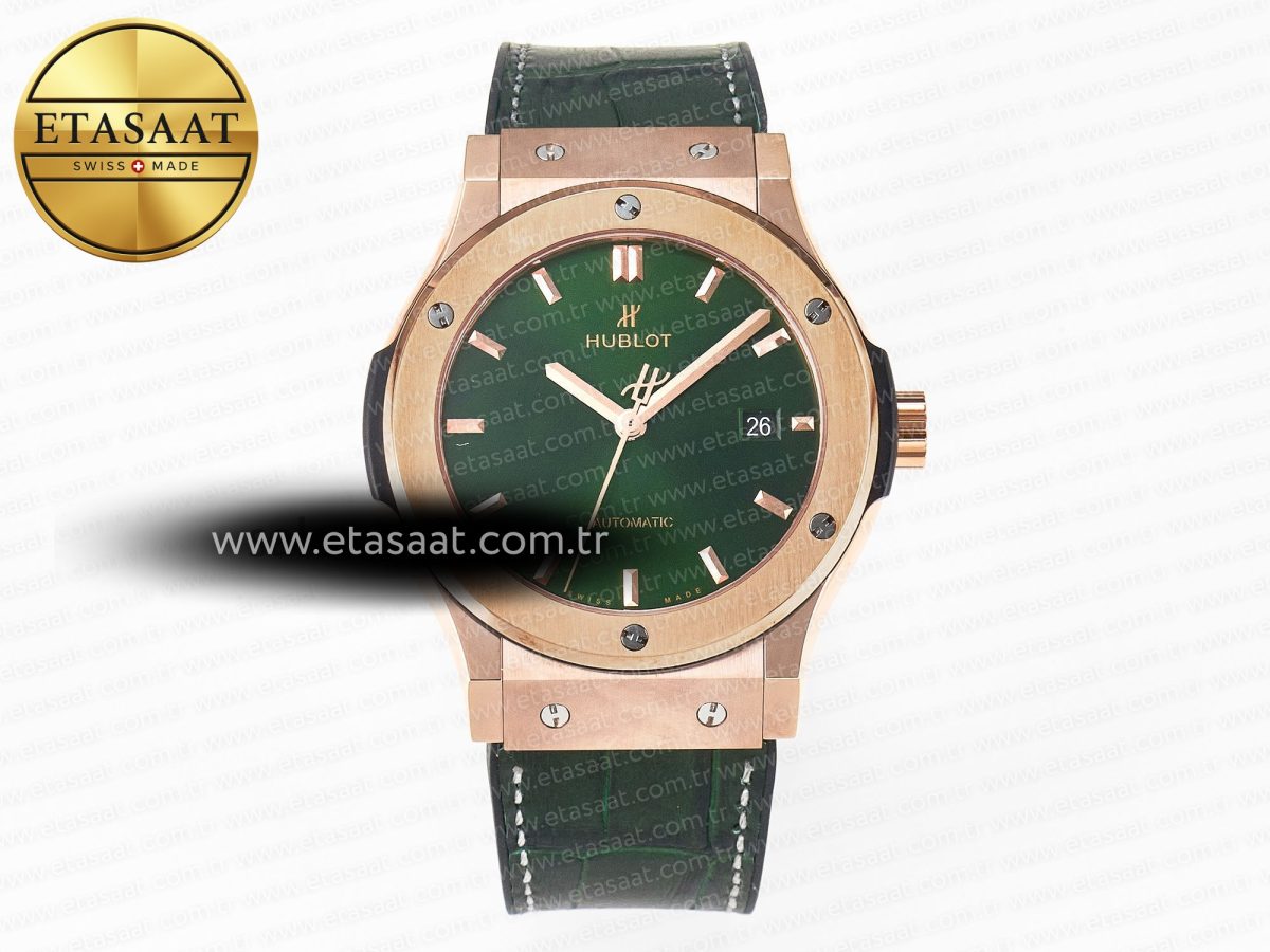 Classic Fusion 42mm RG JJF 1:1 Best Edition Green Dial on Green Gummy Leather Strap - Görsel 3