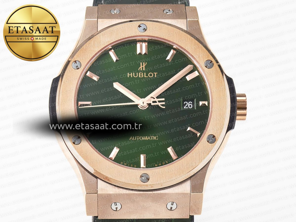 Classic Fusion 42mm RG JJF 1:1 Best Edition Green Dial on Green Gummy Leather Strap - Görsel 4