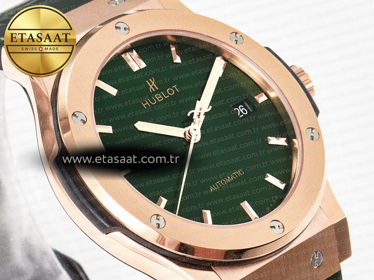 Classic Fusion 42mm RG JJF 1:1 Best Edition Green Dial on Green Gummy Leather Strap - Görsel 5