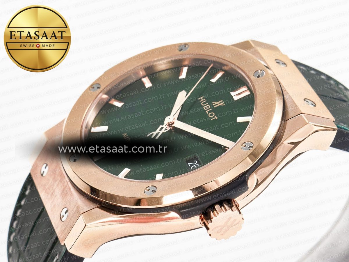 Classic Fusion 42mm RG JJF 1:1 Best Edition Green Dial on Green Gummy Leather Strap - Görsel 6