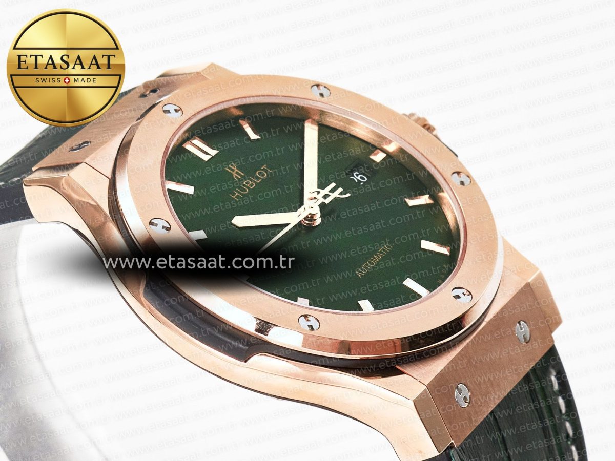 Classic Fusion 42mm RG JJF 1:1 Best Edition Green Dial on Green Gummy Leather Strap - Görsel 7