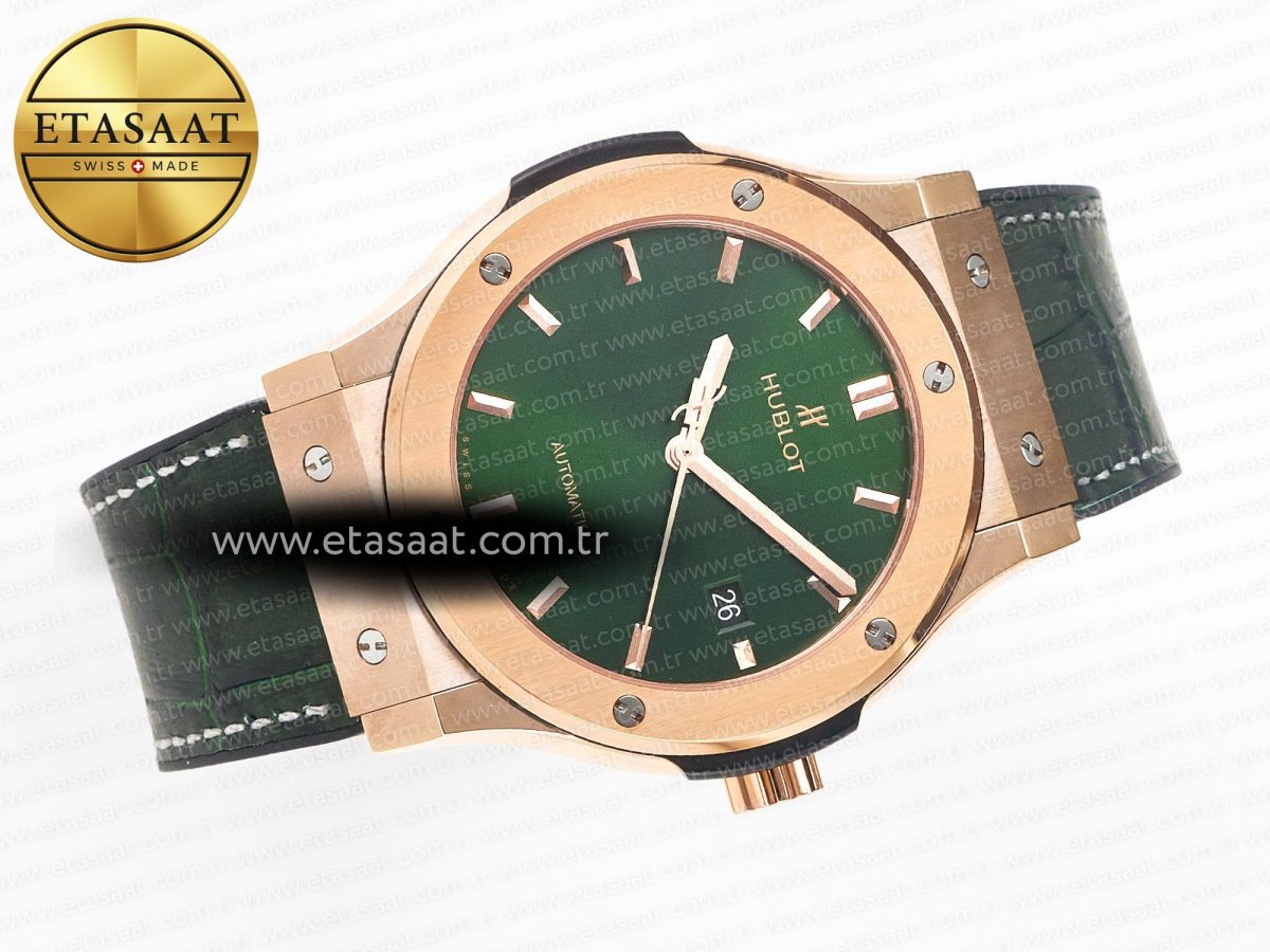 Classic Fusion 42mm RG JJF 1:1 Best Edition Green Dial on Green Gummy Leather Strap - Görsel 8