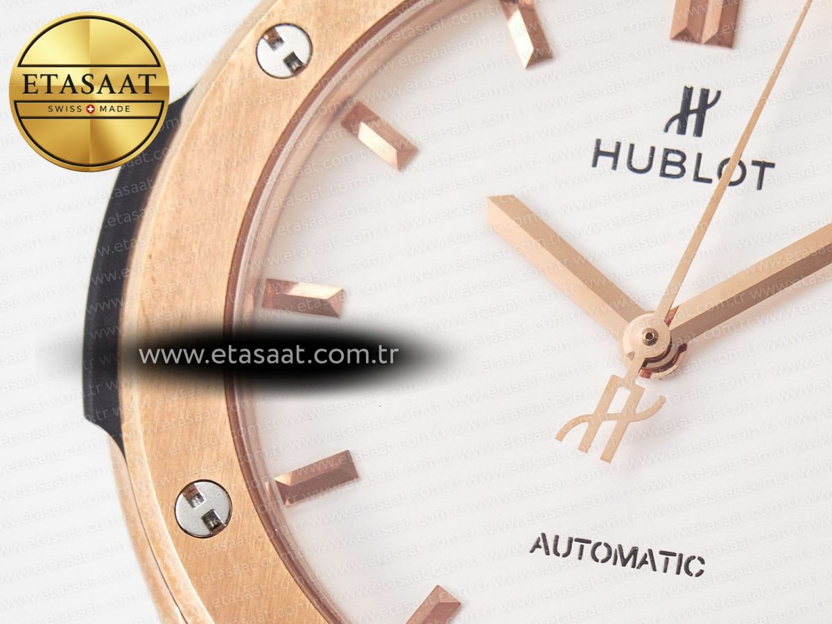 Classic Fusion 42mm RG JJF 1:1 Best Edition White Dial on Black Gummy Leather Strap - Görsel 10