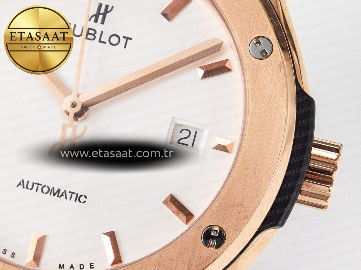 Classic Fusion 42mm RG JJF 1:1 Best Edition White Dial on Black Gummy Leather Strap - Görsel 12