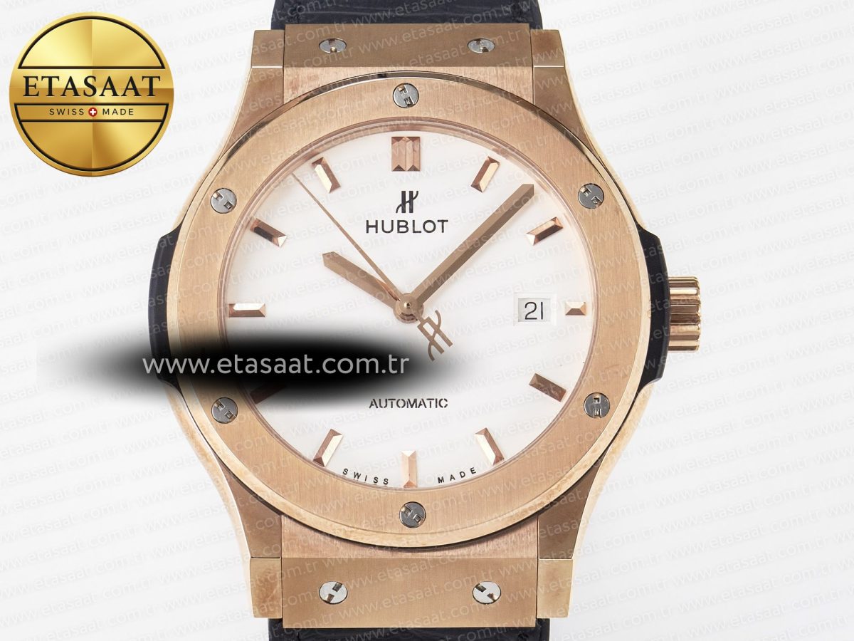 Classic Fusion 42mm RG JJF 1:1 Best Edition White Dial on Black Gummy Leather Strap - Görsel 4
