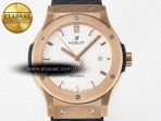 Classic Fusion 42mm RG JJF 1:1 Best Edition White Dial on Black Gummy Leather Strap - Görsel 4