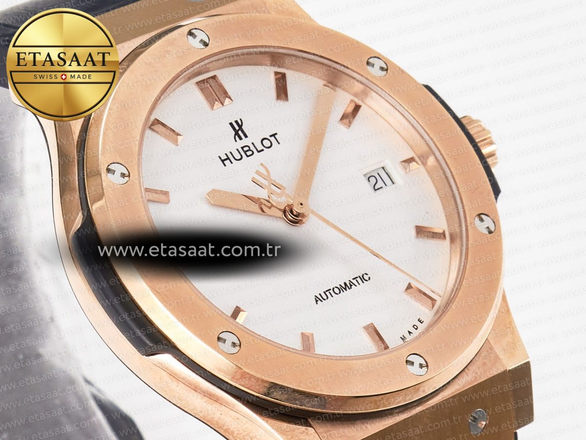 Classic Fusion 42mm RG JJF 1:1 Best Edition White Dial on Black Gummy Leather Strap - Görsel 5