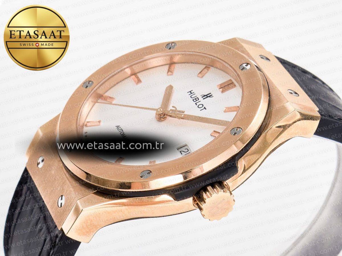 Classic Fusion 42mm RG JJF 1:1 Best Edition White Dial on Black Gummy Leather Strap - Görsel 6