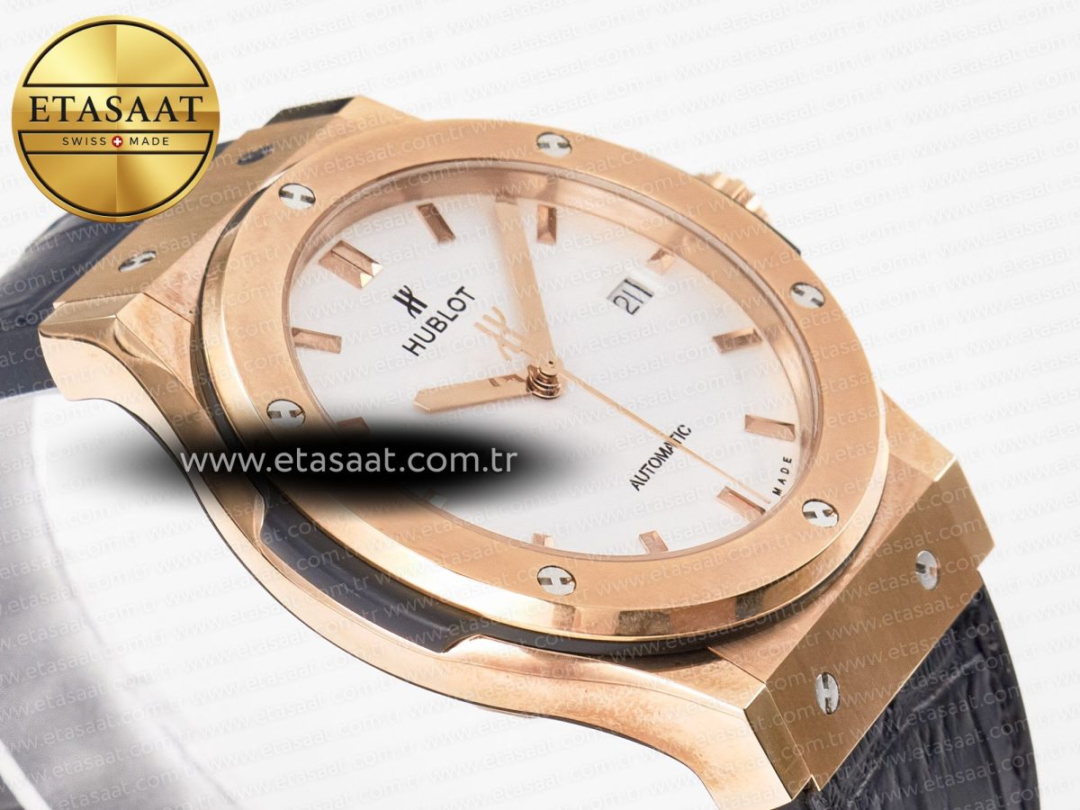 Classic Fusion 42mm RG JJF 1:1 Best Edition White Dial on Black Gummy Leather Strap - Görsel 7