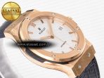 Classic Fusion 42mm RG JJF 1:1 Best Edition White Dial on Black Gummy Leather Strap - Görsel 7