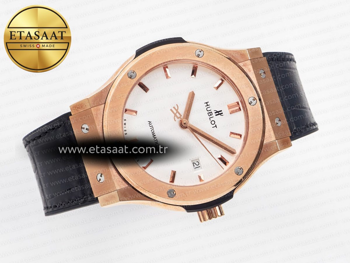 Classic Fusion 42mm RG JJF 1:1 Best Edition White Dial on Black Gummy Leather Strap - Görsel 8