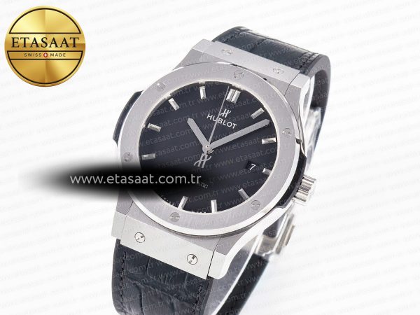 Classic Fusion 42mm SS JJF 1:1 Best Edition Black Dial on Black Gummy Leather Strap