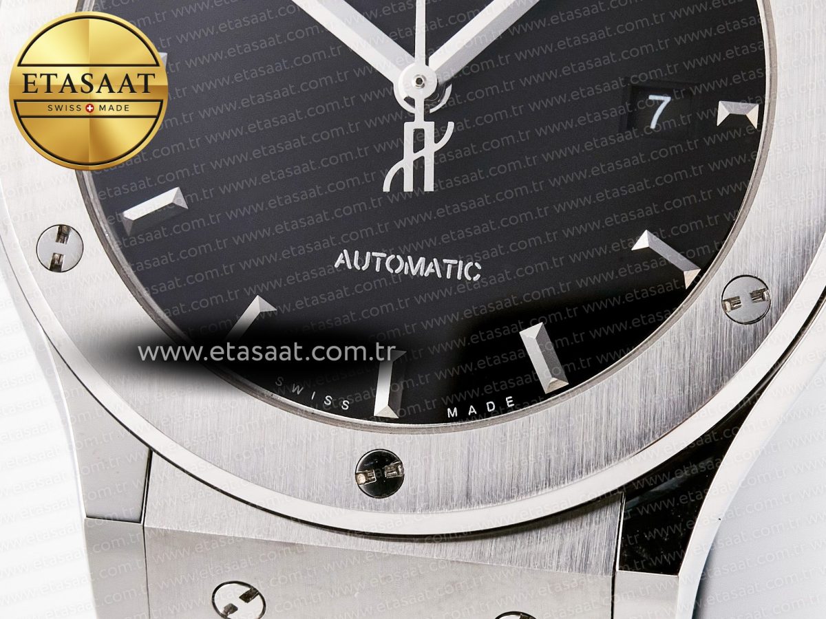 Classic Fusion 42mm SS JJF 1:1 Best Edition Black Dial on Black Gummy Leather Strap - Görsel 13