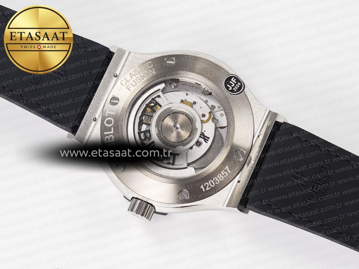 Classic Fusion 42mm SS JJF 1:1 Best Edition Black Dial on Black Gummy Leather Strap - Görsel 17