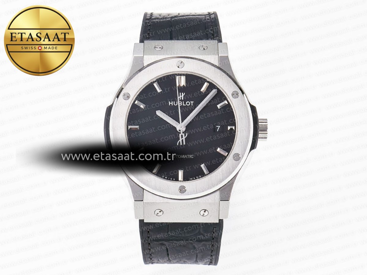 Classic Fusion 42mm SS JJF 1:1 Best Edition Black Dial on Black Gummy Leather Strap - Görsel 3
