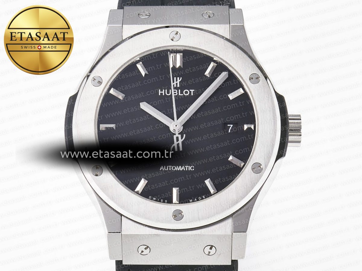 Classic Fusion 42mm SS JJF 1:1 Best Edition Black Dial on Black Gummy Leather Strap - Görsel 4