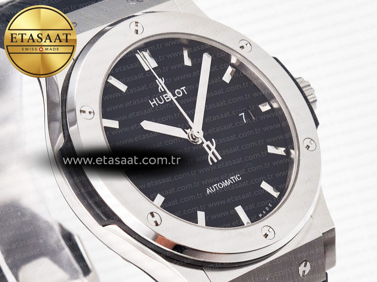 Classic Fusion 42mm SS JJF 1:1 Best Edition Black Dial on Black Gummy Leather Strap - Görsel 5