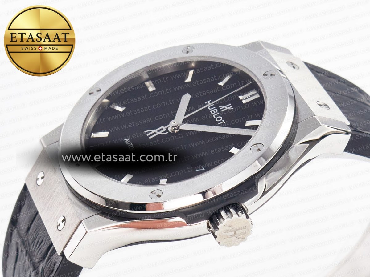 Classic Fusion 42mm SS JJF 1:1 Best Edition Black Dial on Black Gummy Leather Strap - Görsel 6