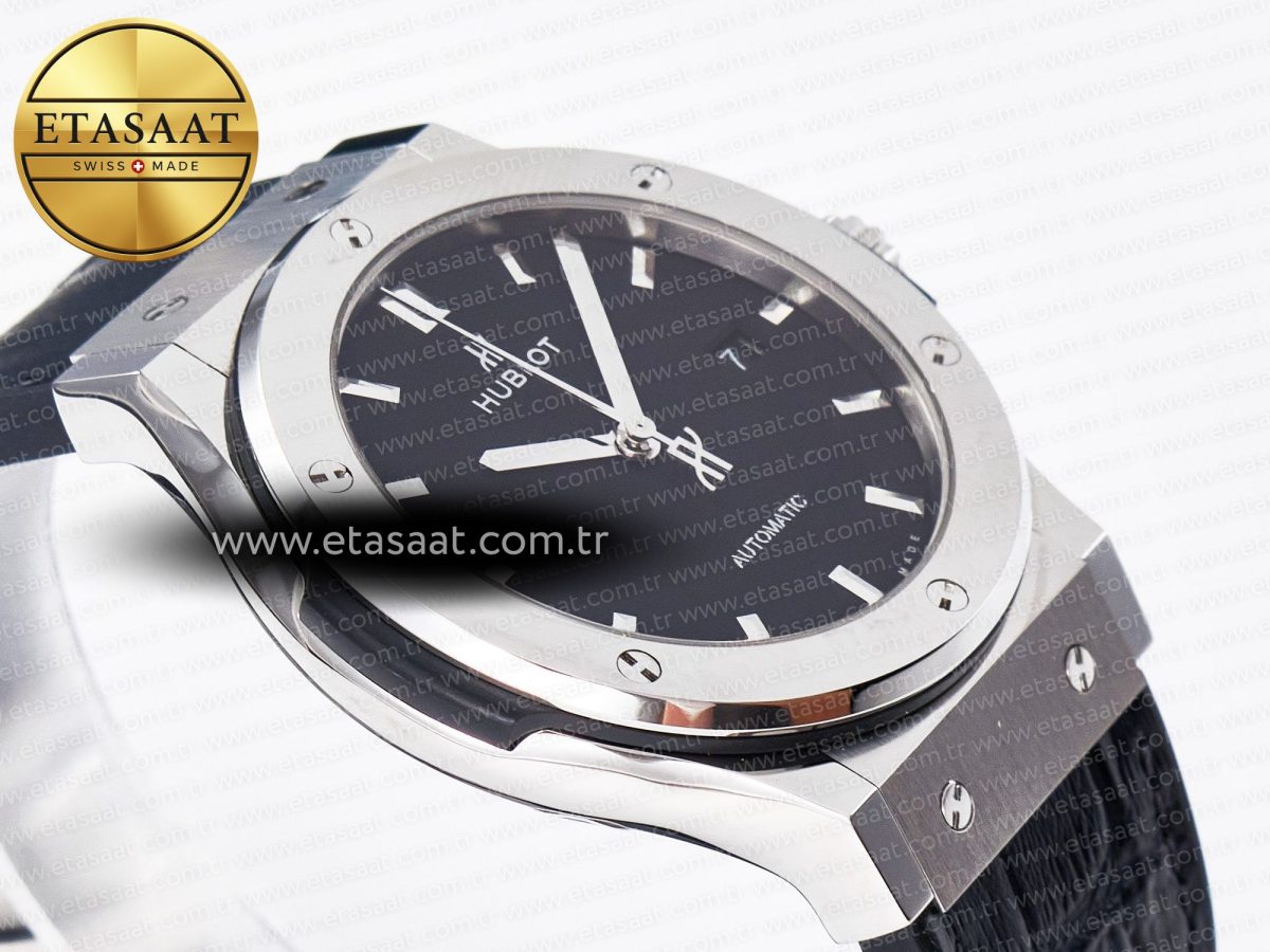 Classic Fusion 42mm SS JJF 1:1 Best Edition Black Dial on Black Gummy Leather Strap - Görsel 7