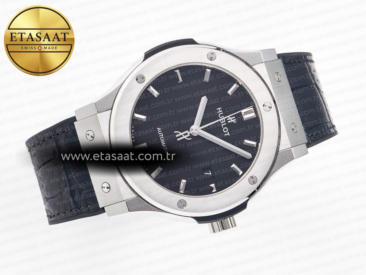 Classic Fusion 42mm SS JJF 1:1 Best Edition Black Dial on Black Gummy Leather Strap - Görsel 8
