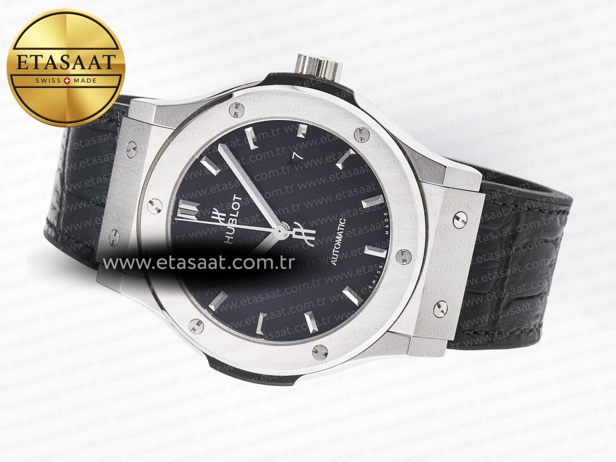 Classic Fusion 42mm SS JJF 1:1 Best Edition Black Dial on Black Gummy Leather Strap - Görsel 9