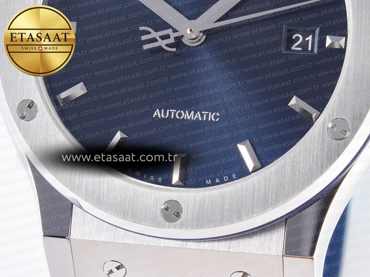 Classic Fusion 42mm SS JJF 1:1 Best Edition Blue Dial on Blue Gummy Leather Strap - Görsel 13
